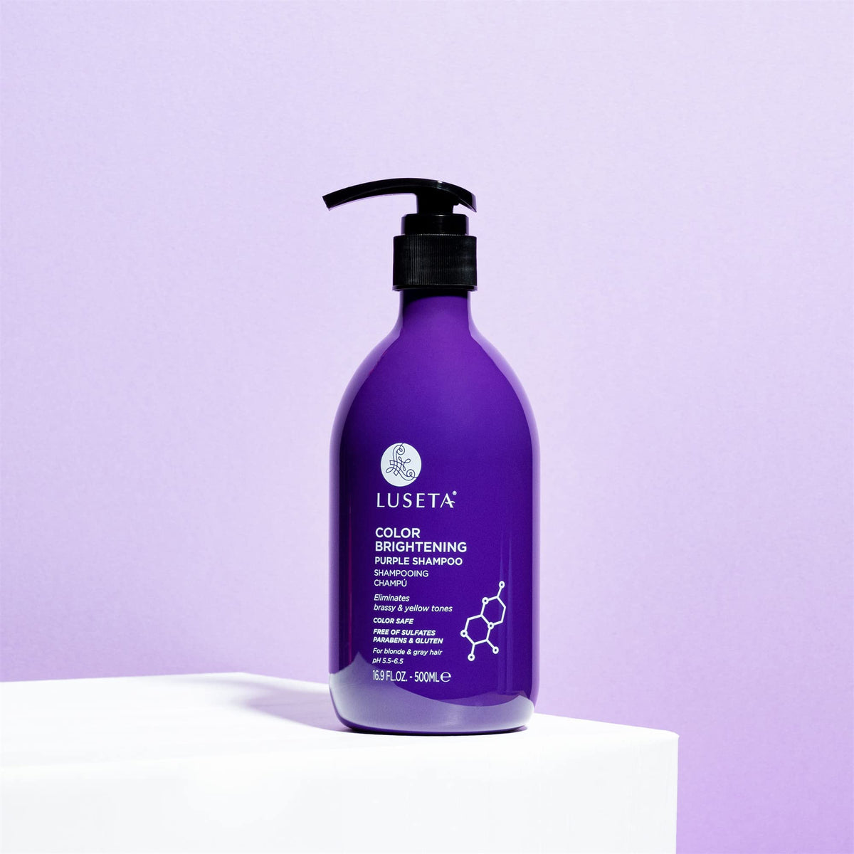 L LUSETA bottle on bathroom shelf in lifestyle setting showing everyday maintenance benefit