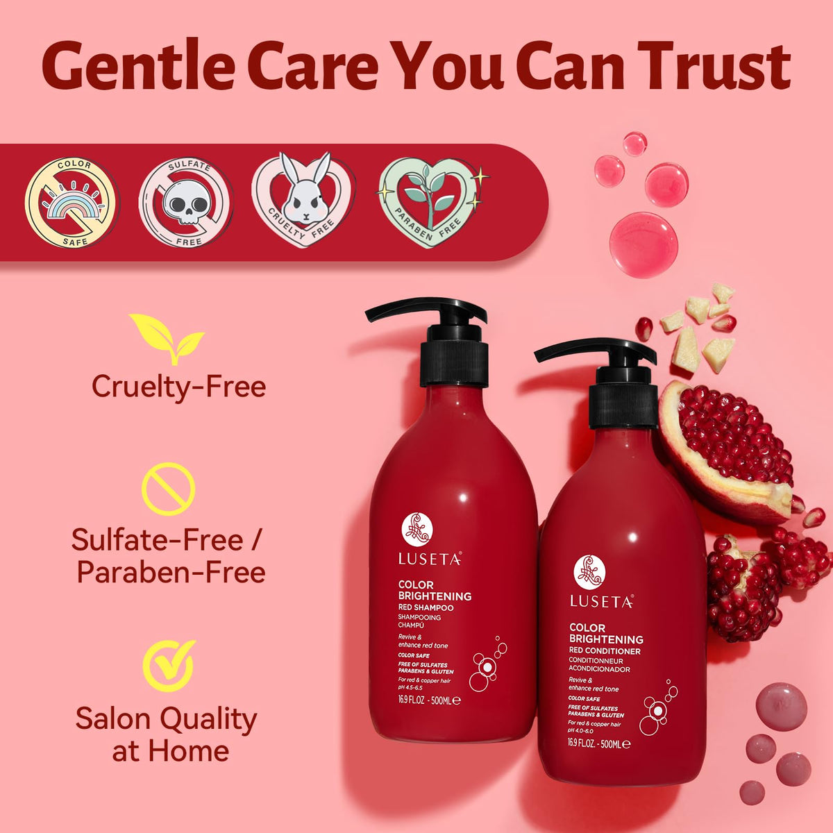 L LUSETA pomegranate and Rosa canina flatlay emphasizing natural extract benefits