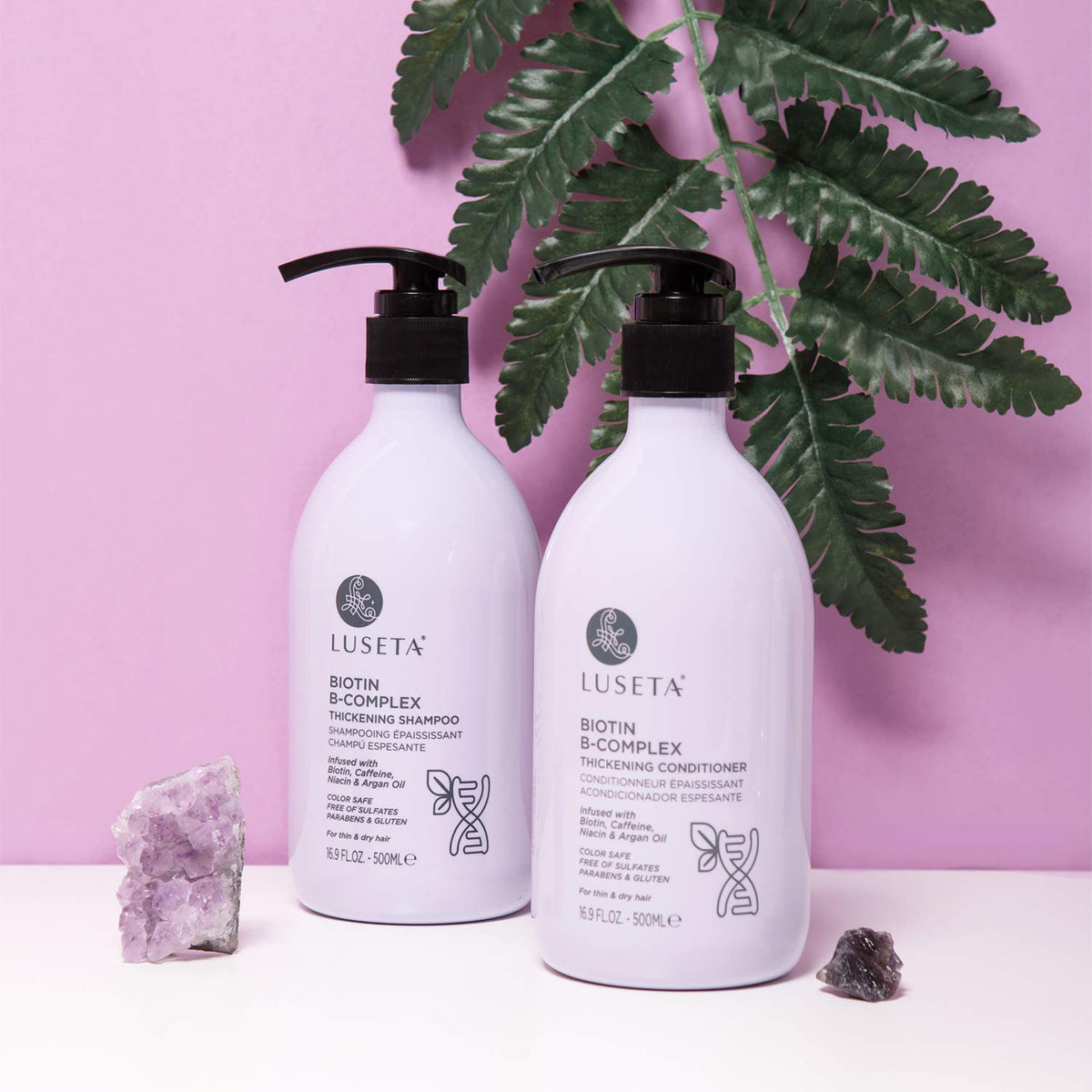 L LUSETA pump top and ingredient label close-up highlighting formulation