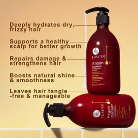 L LUSETA shampoo texture lathering with argan oil droplet for hydration