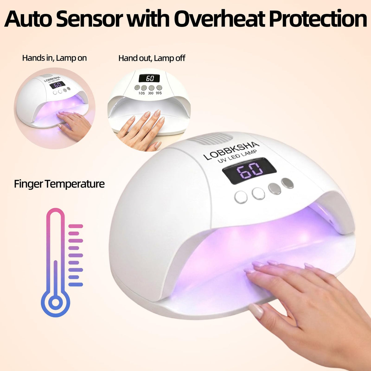 LOBBKSHA lamp in use curing gel polish fast during a home manicure