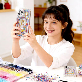 Loboout rhinestones applied to a phone case demonstrating durable decorative result