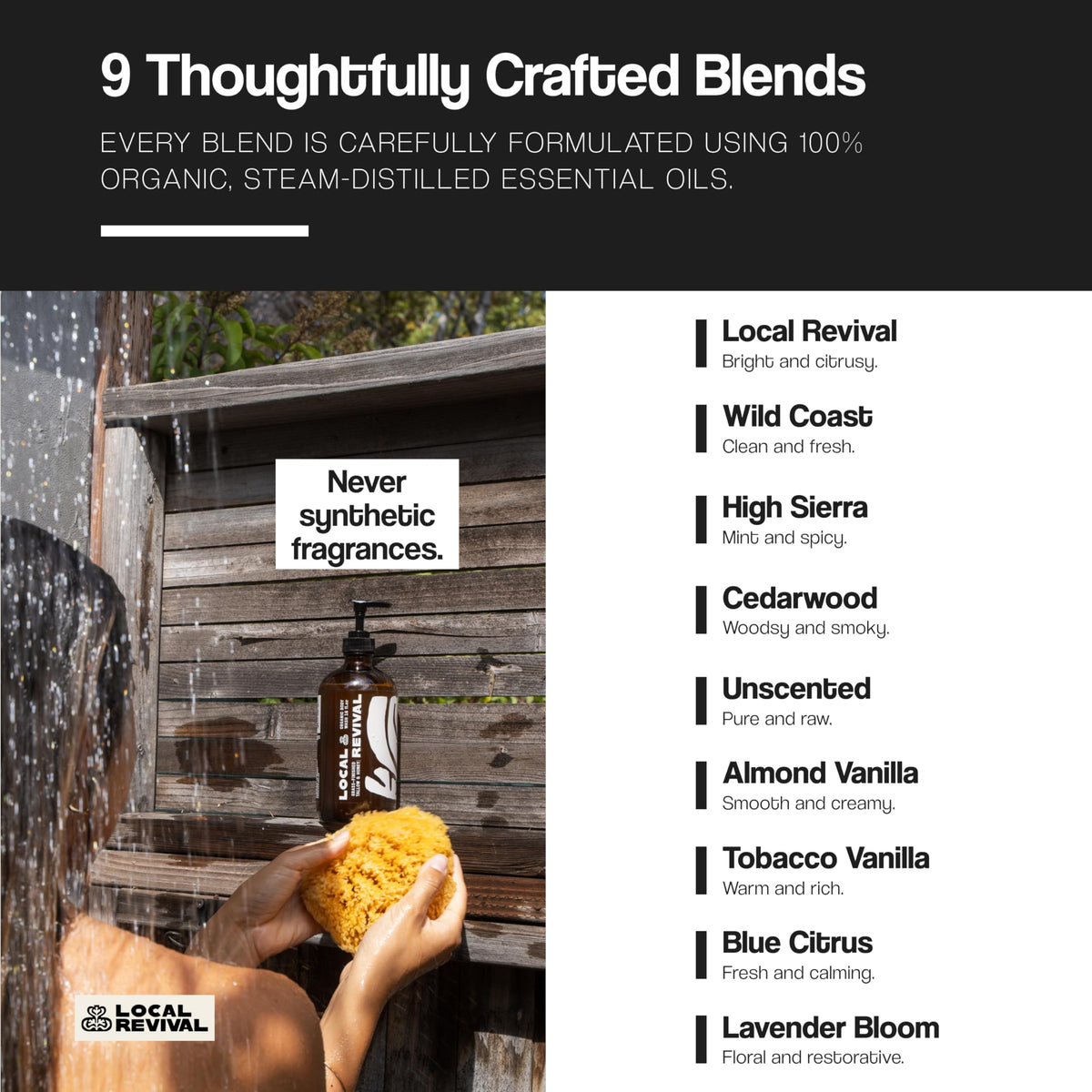 Local Revival bottle on bathroom shelf lifestyle view conveying curated grooming routine