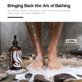 Local Revival bottle staged by coast scene conveying fresh subtle scent
