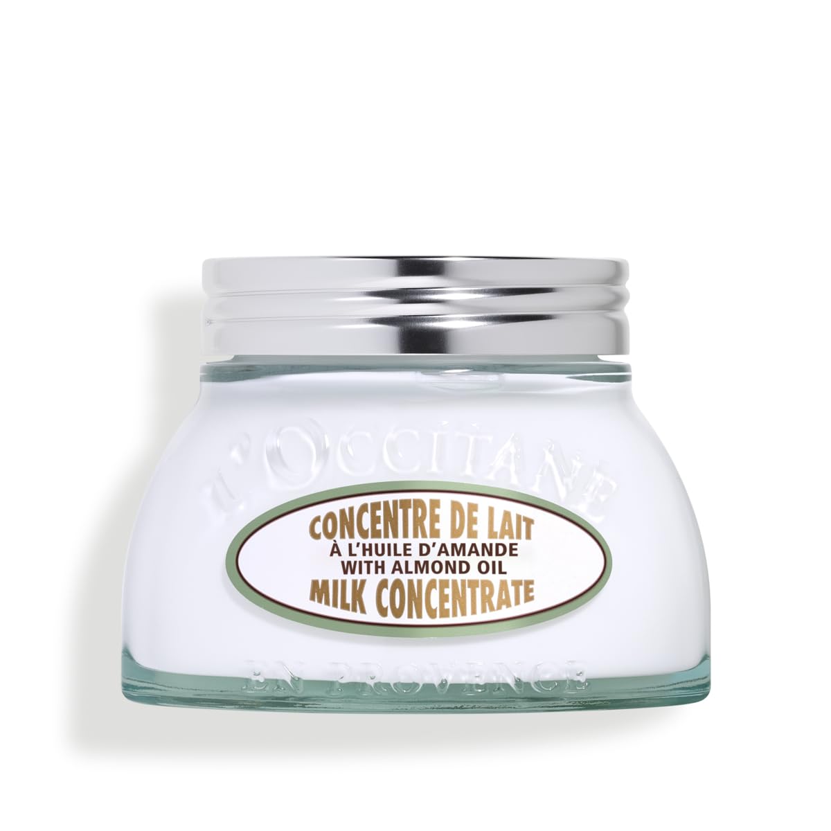 L'OCCITANE almond milk concentrate front jar showing elegant packaging and hydration benefit
