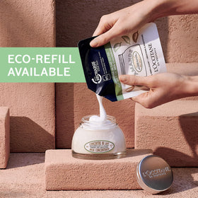 L'OCCITANE top view spread of cream showing rich coverage and long-lasting hydration benefit