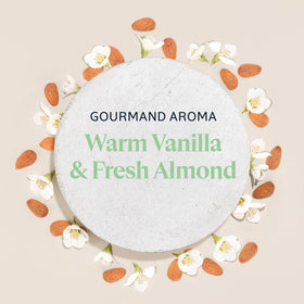 L'Occitane product label close-up emphasizing almond content and quality