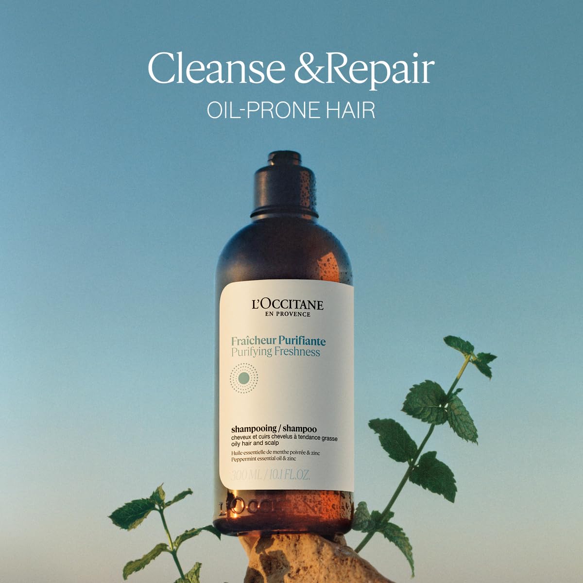 L'Occitane peppermint close-up highlighting natural ingredient and purifying benefit