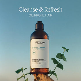 L'Occitane label and pump detail emphasizing ingredient transparency and ease of use