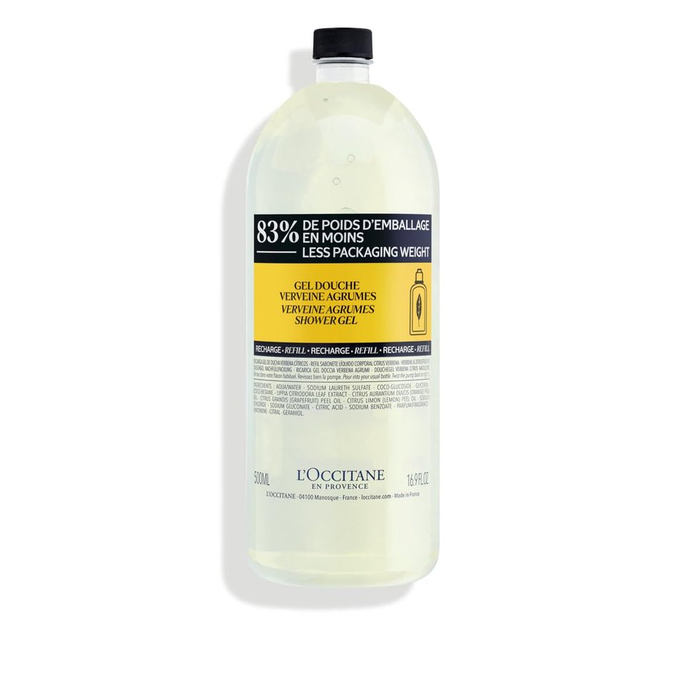 L'OCCITANE refill pouch front view showing label and volume benefit