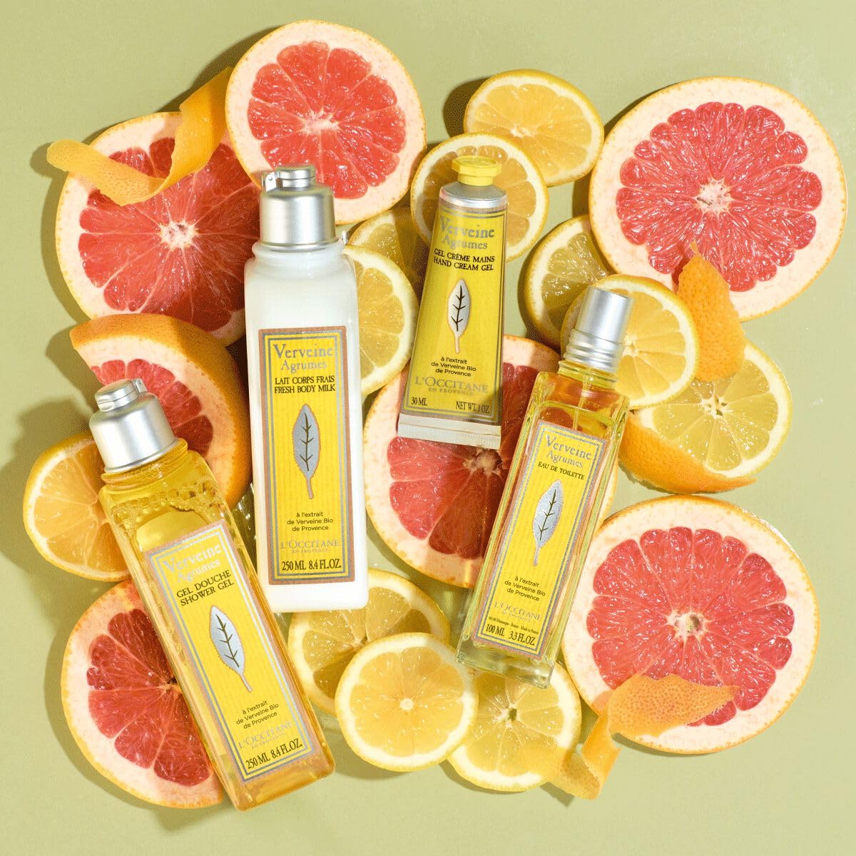 L'Occitane shampoo in a bright bathroom lifestyle scene conveying invigorating routine