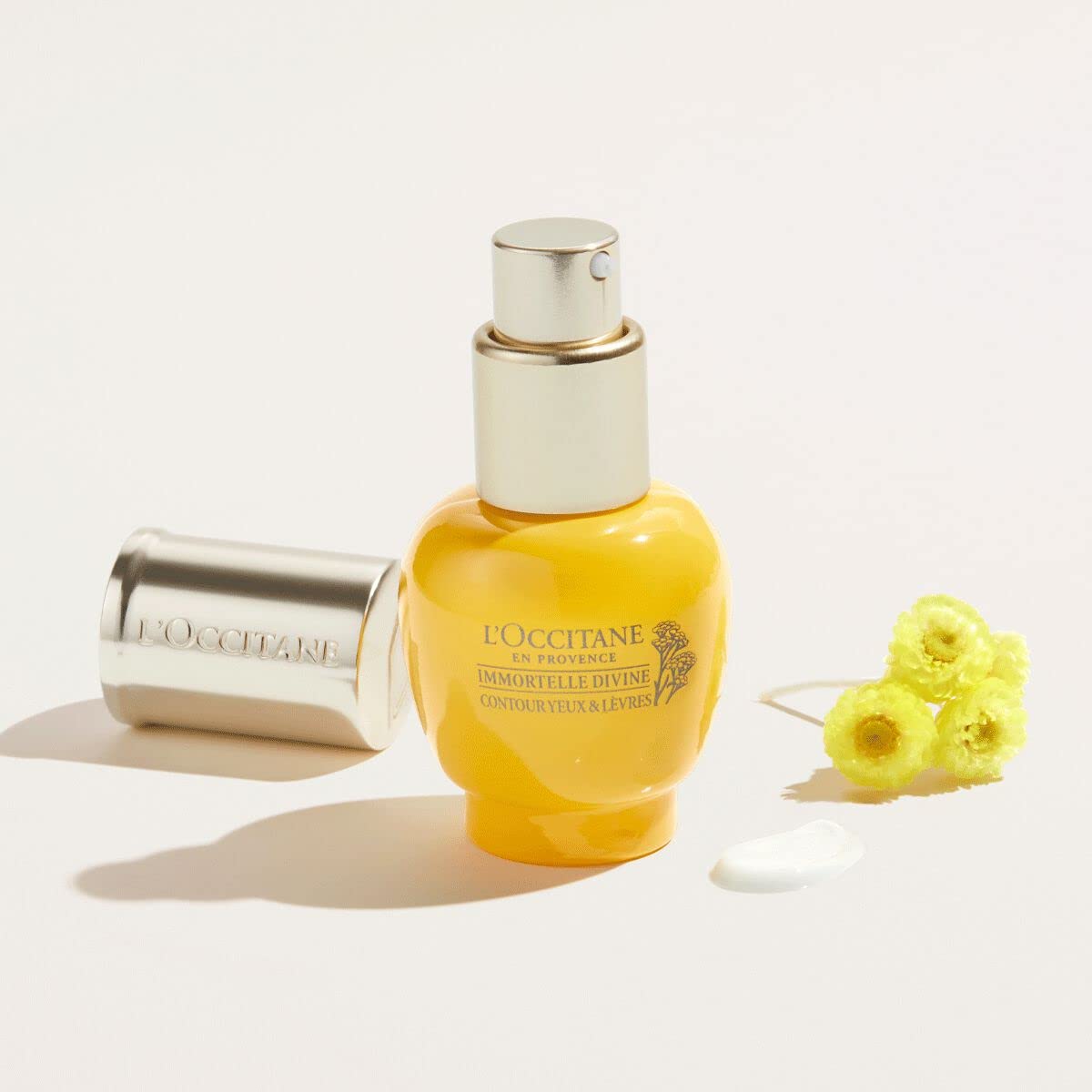 L'OCCITANE Divine eye cream texture dispensed demonstrating hydration