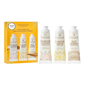L'OCCITANE front packaging showing three tubes and festive gift appeal