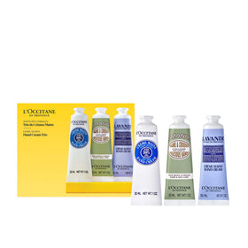 L'Occitane front packaging showing the three travel-sized hand creams for gifting