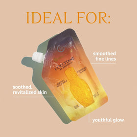L'OCCITANE texture drops on skin illustrating lightweight absorption and glow