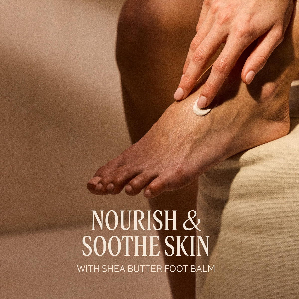 L'OCCITANE foot balm being massaged into heel benefit: demonstrates targeted hydration