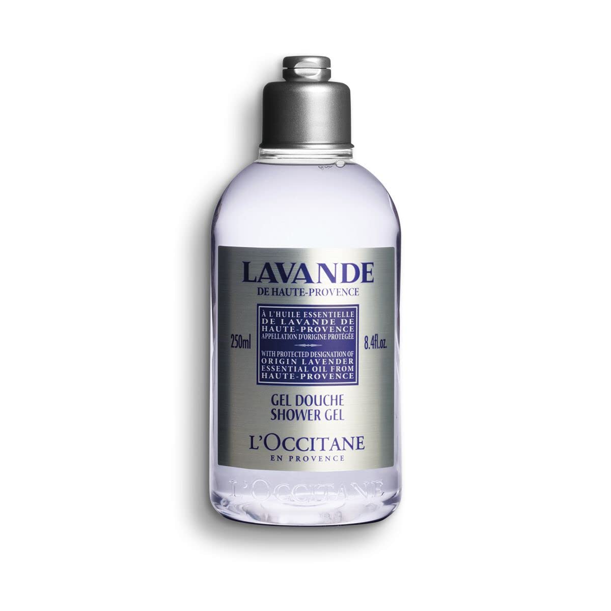 L'OCCITANE front bottle showing lavender shower gel and clear labeling for easy recognition