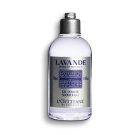 L'OCCITANE front bottle showing lavender shower gel and clear labeling for easy recognition