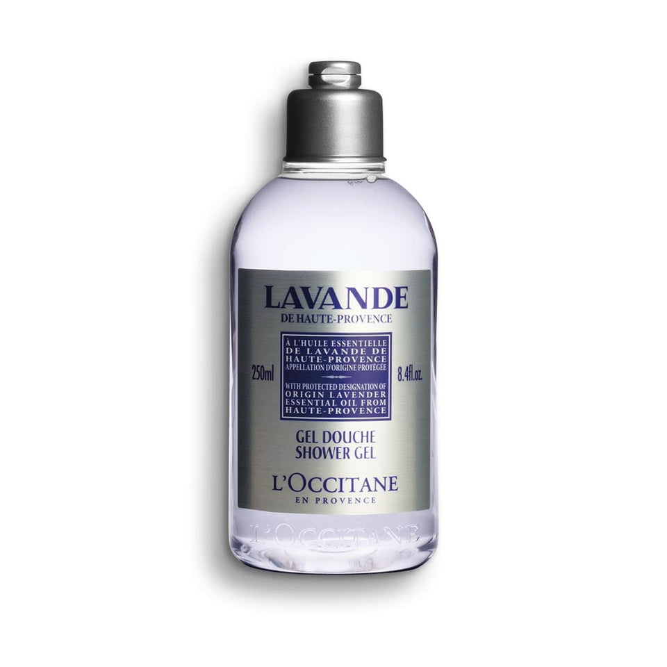 L'OCCITANE front bottle showing lavender shower gel and clear labeling for easy recognition