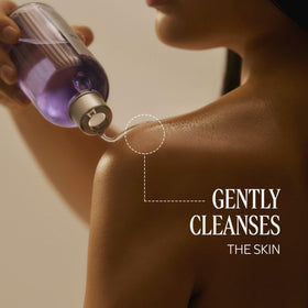 L'OCCITANE gel placed on bathroom shelf evoking calming shower routine benefit