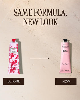 L'OCCITANE Rose Hand Cream creamy texture close-up, shows rich moisturizing finish