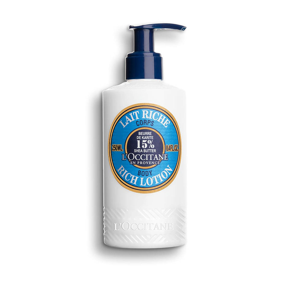 L'Occitane front bottle showing label and volume, conveys rich hydration