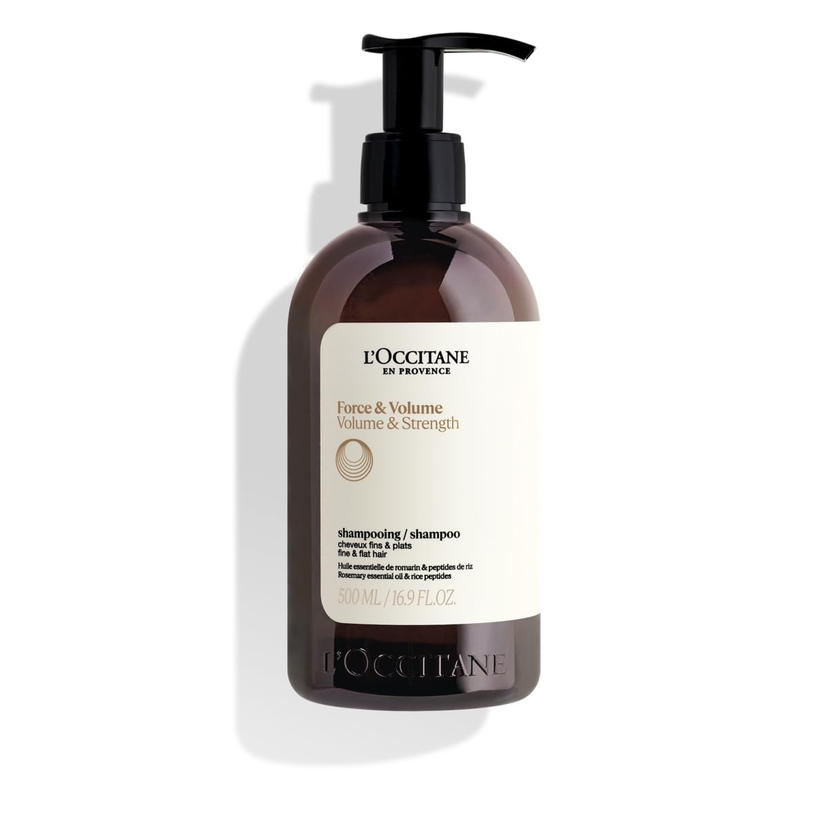 L'OCCITANE front bottle view showing label and volumizing benefit