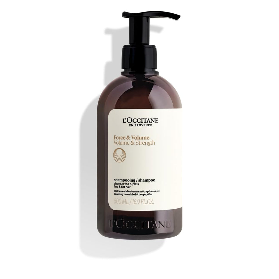L'OCCITANE front bottle view showing label and volumizing benefit