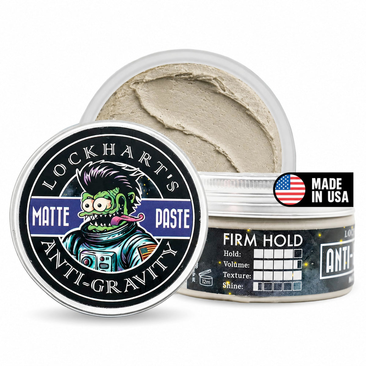 Lockhart's front jar showing Fortuna scent and matte paste benefit