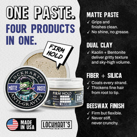Lockhart's open jar revealing gritty paste texture for strong hold