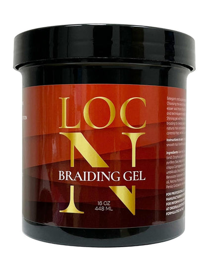 LOCN braiding gel front jar shows label and highlights extra hold benefit
