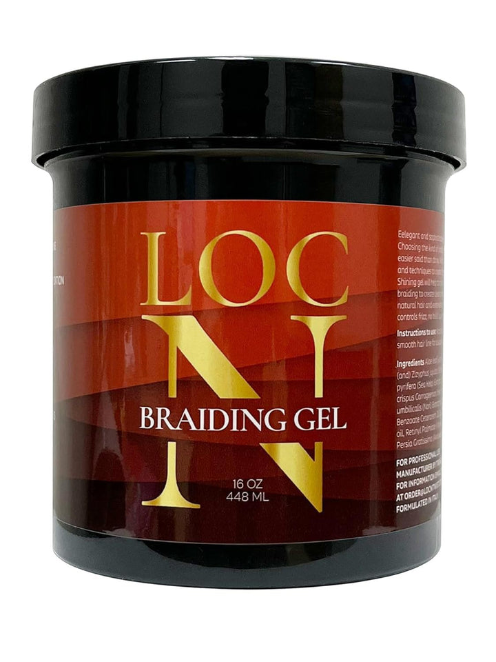 LOCN braiding gel front jar shows label and highlights extra hold benefit