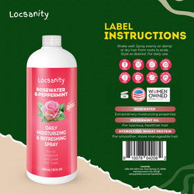 Locsanity bottle next to scale for size demonstrating 32 fl oz value