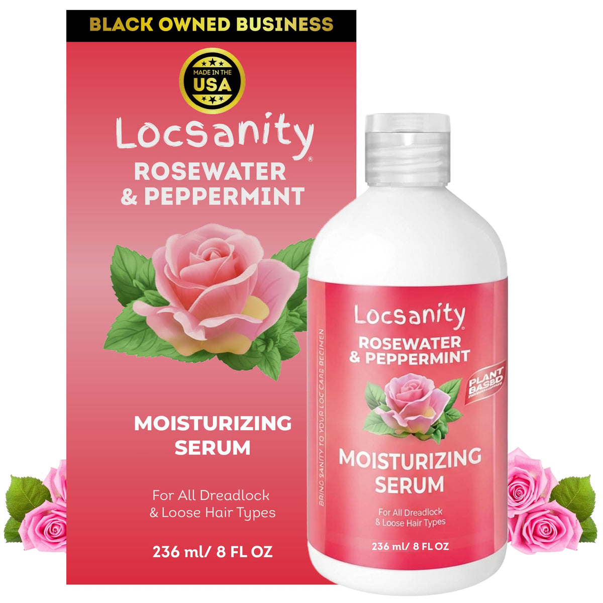 Locsanity front bottle showing label and clean design benefit hydration