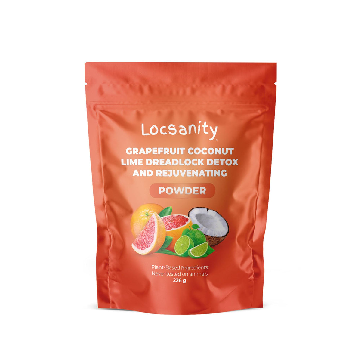 Locsanity jar front view showing label and natural detox benefits