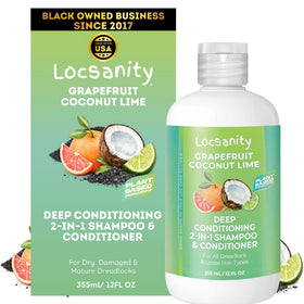 Locsanity front packaging showing bottle and label, highlighting gentle 2-in-1 care