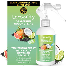 Locsanity front packaging showing 8 fl oz bottle and citrus imagery for hydration
