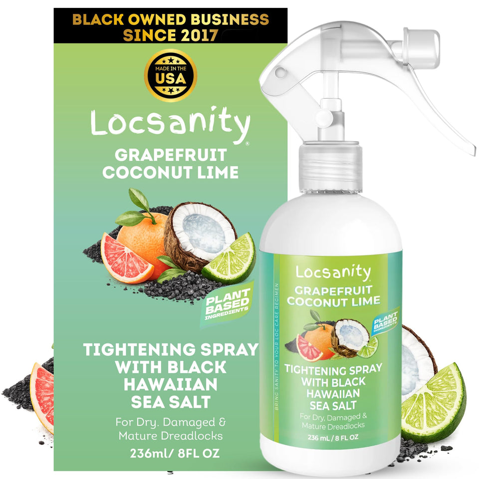 Locsanity front packaging showing 8 fl oz bottle and citrus imagery for hydration