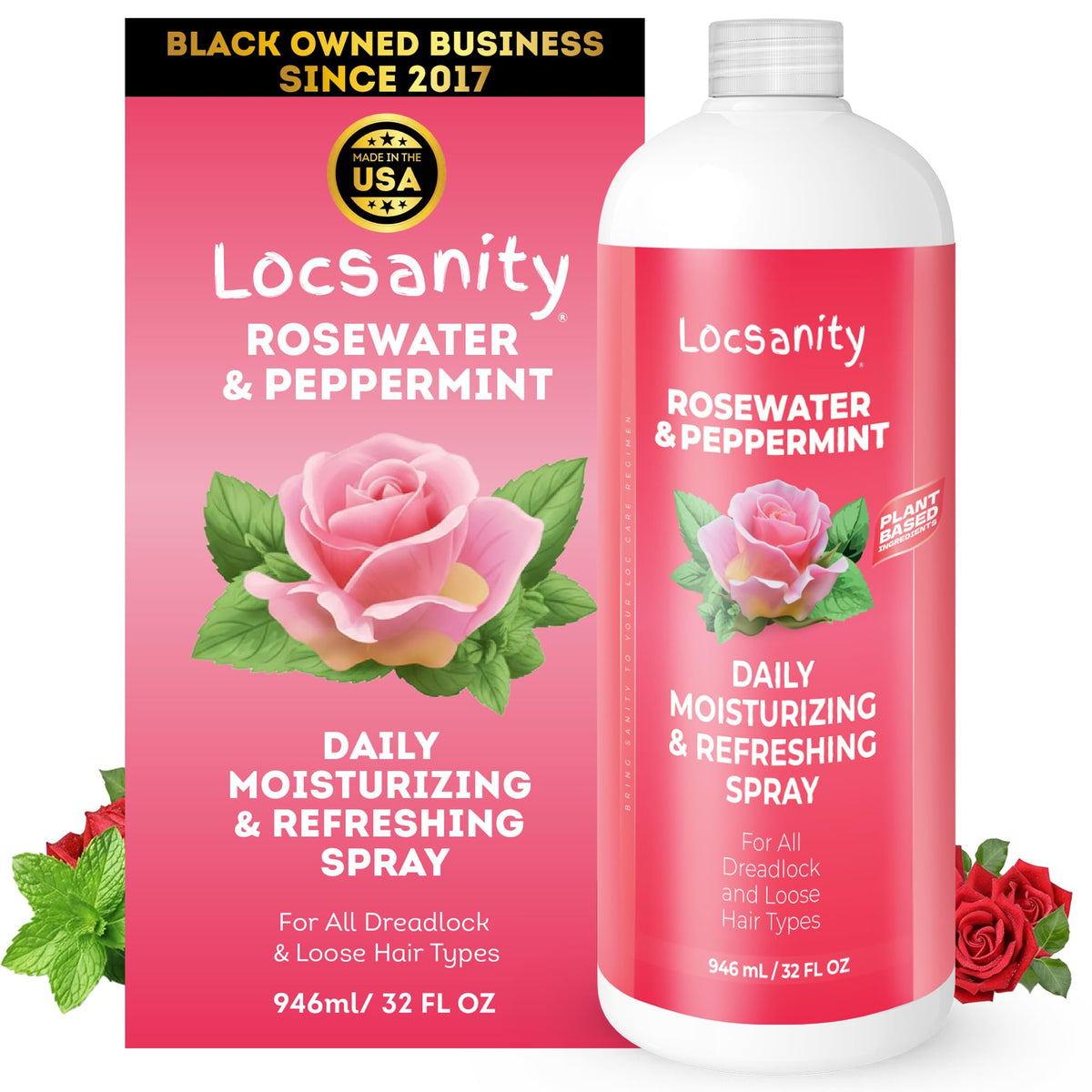 Locsanity loc spray front packaging showing clean label and volume benefit