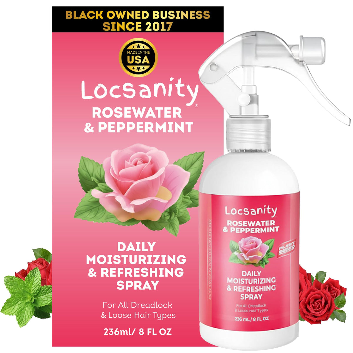 Locsanity front packaging showing bottle and branding as a clean hydrator