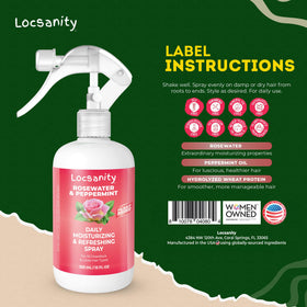 Locsanity bottle on bathroom counter for daily styling and quick touch-ups