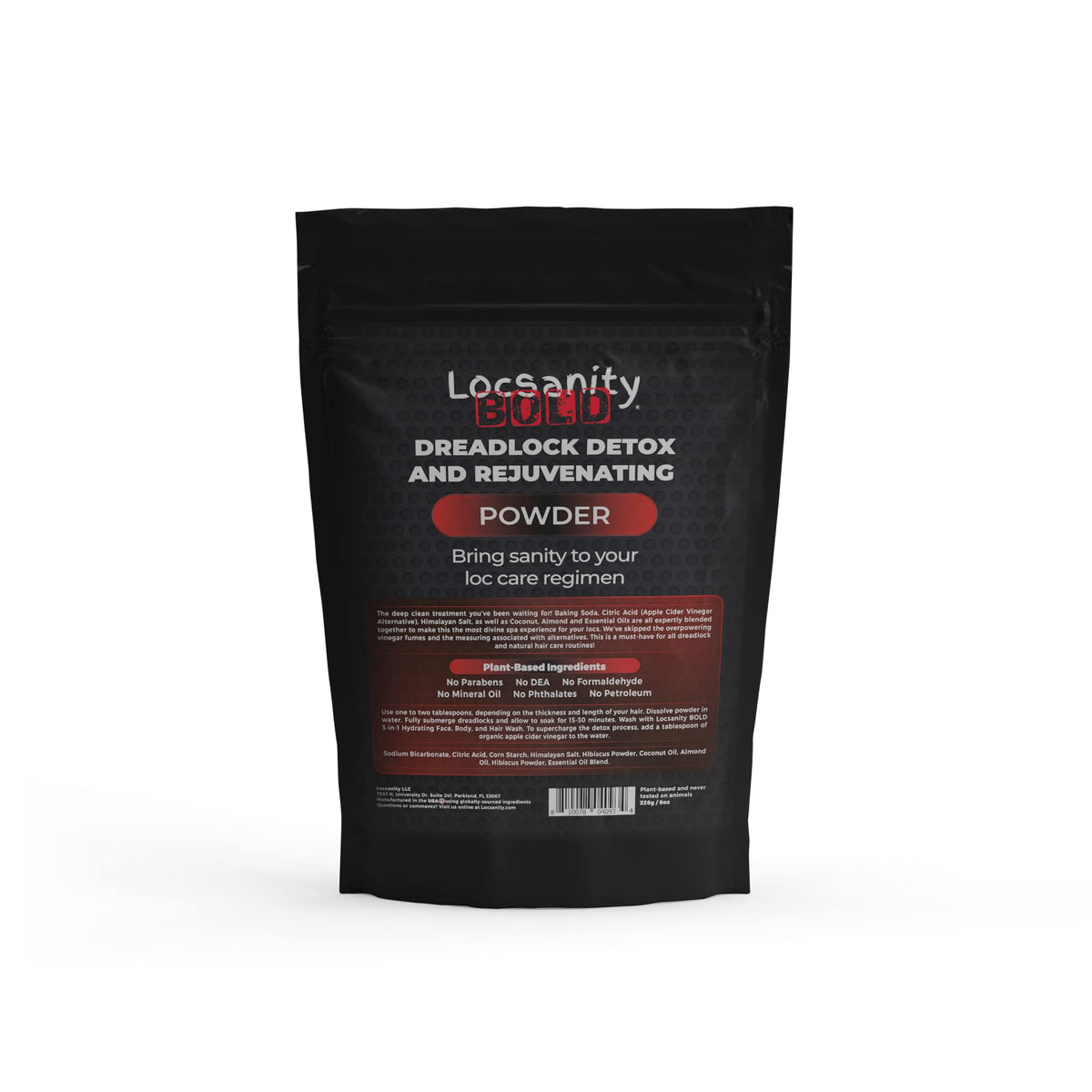 Locsanity powder granules close-up showing fine texture for effective detox