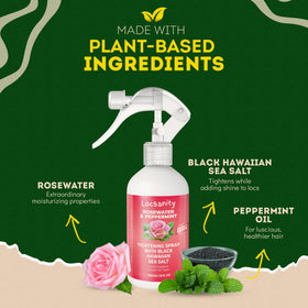 Locsanity rosewater droplets close-up highlighting hydration benefits