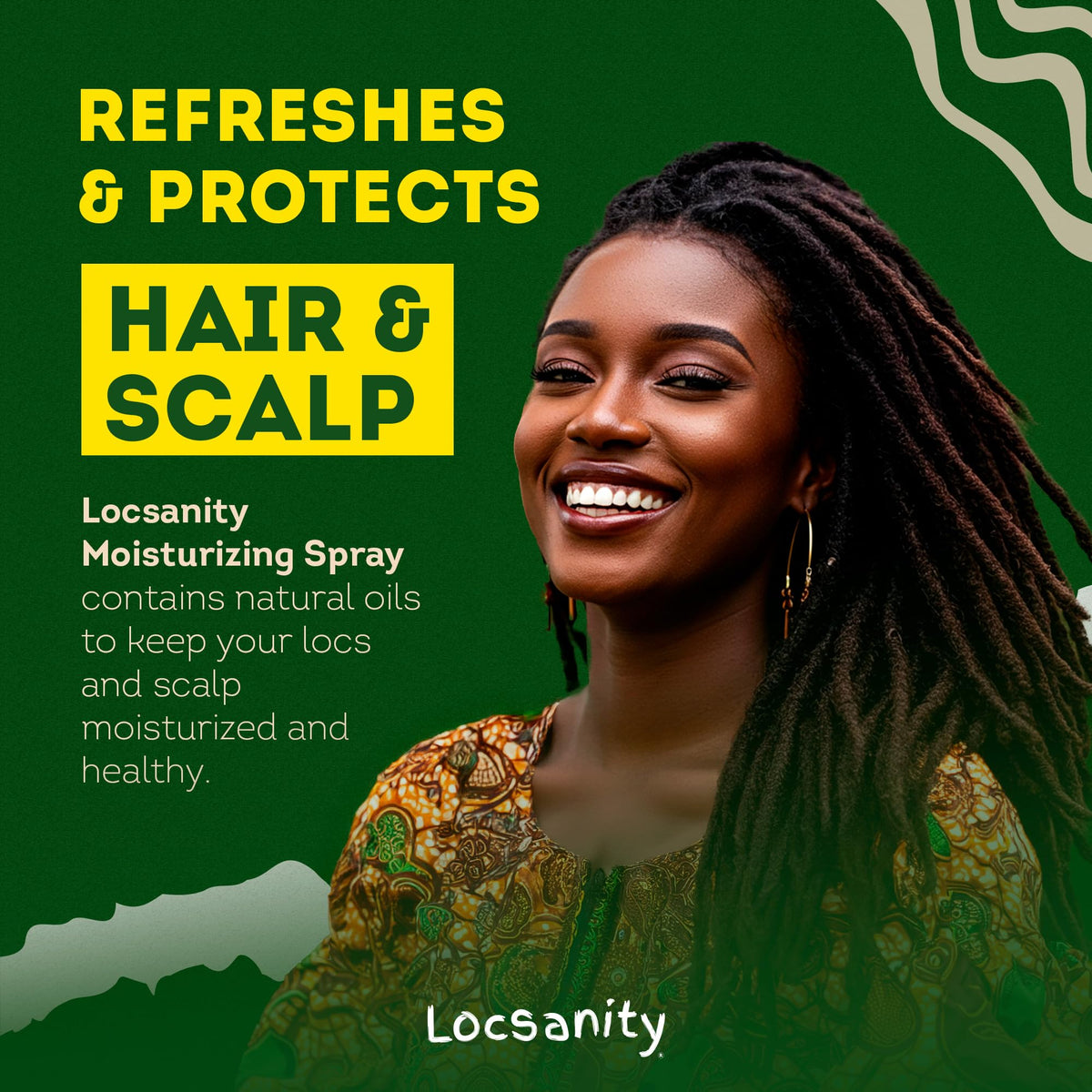 Locsanity 12 fl oz bottle held in hand to show size and portability