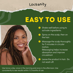 Applying Locsanity to scalp and locs, illustrates soothing and refreshment benefit