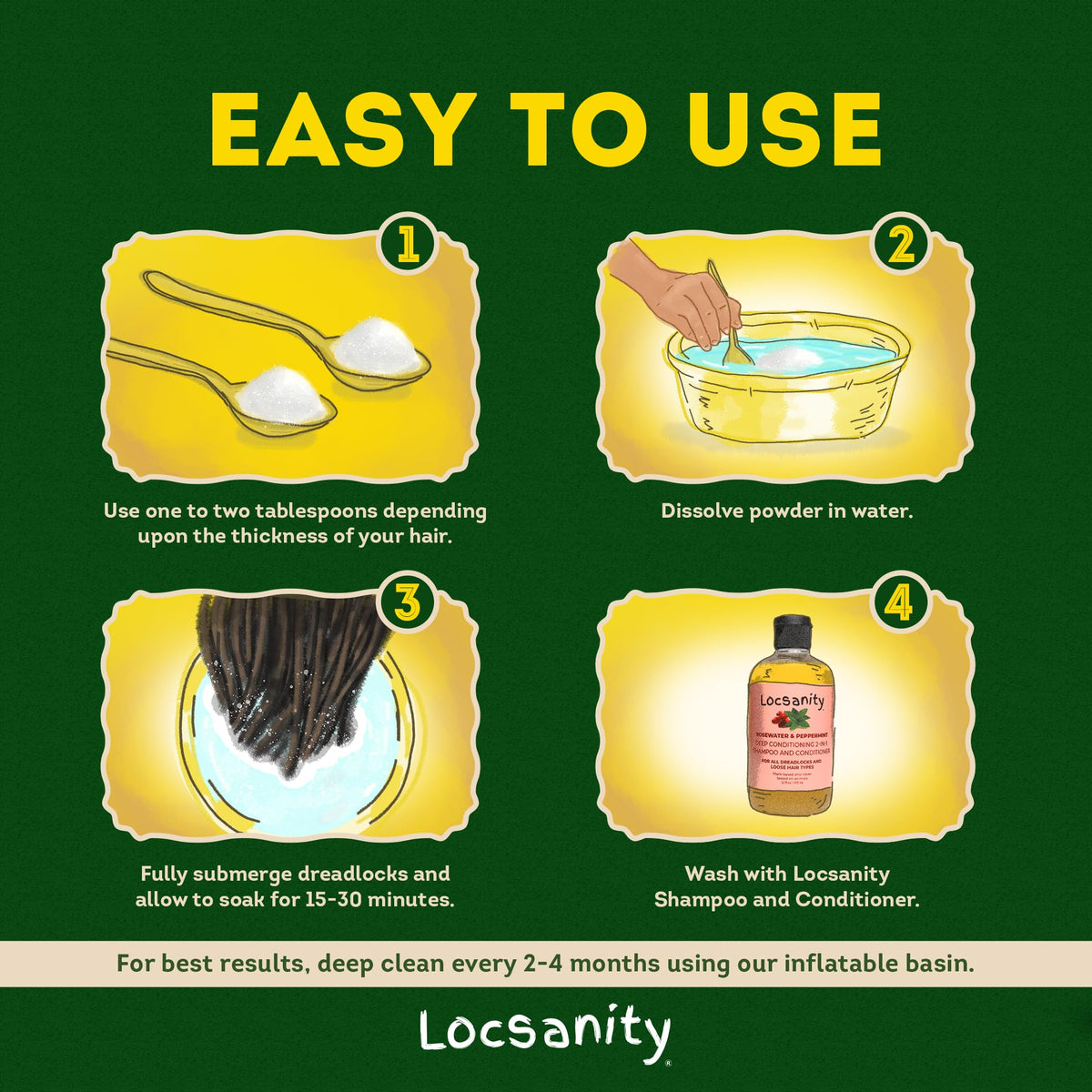 Locsanity powder used in a basin soak offering simple at-home detox