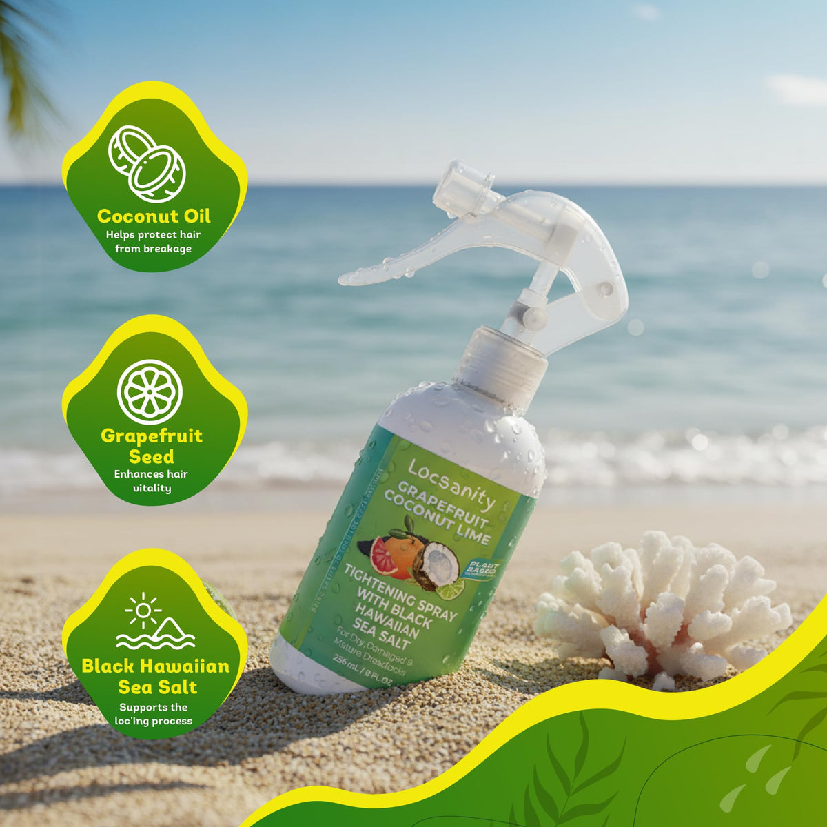 Locsanity spray mist action shot demonstrating even lightweight application benefit
