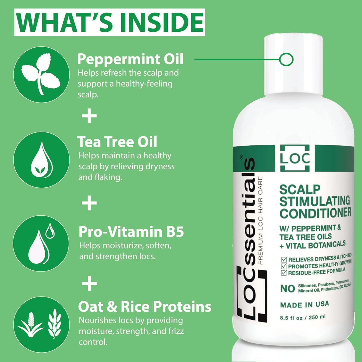 LOCssentials in-use scalp massage on locs demonstrating soothing, refreshing effect