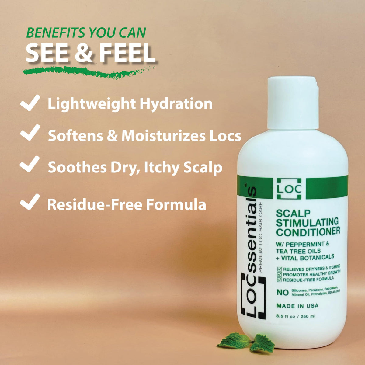LOCssentials pump dispensing conditioner texture showing lightweight, non-greasy formula