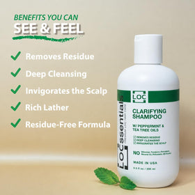 LOCssentials label close-up highlighting peppermint and tea tree ingredients